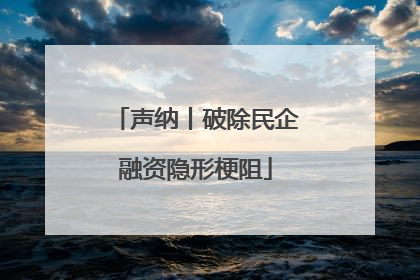 声纳丨破除民企融资隐形梗阻